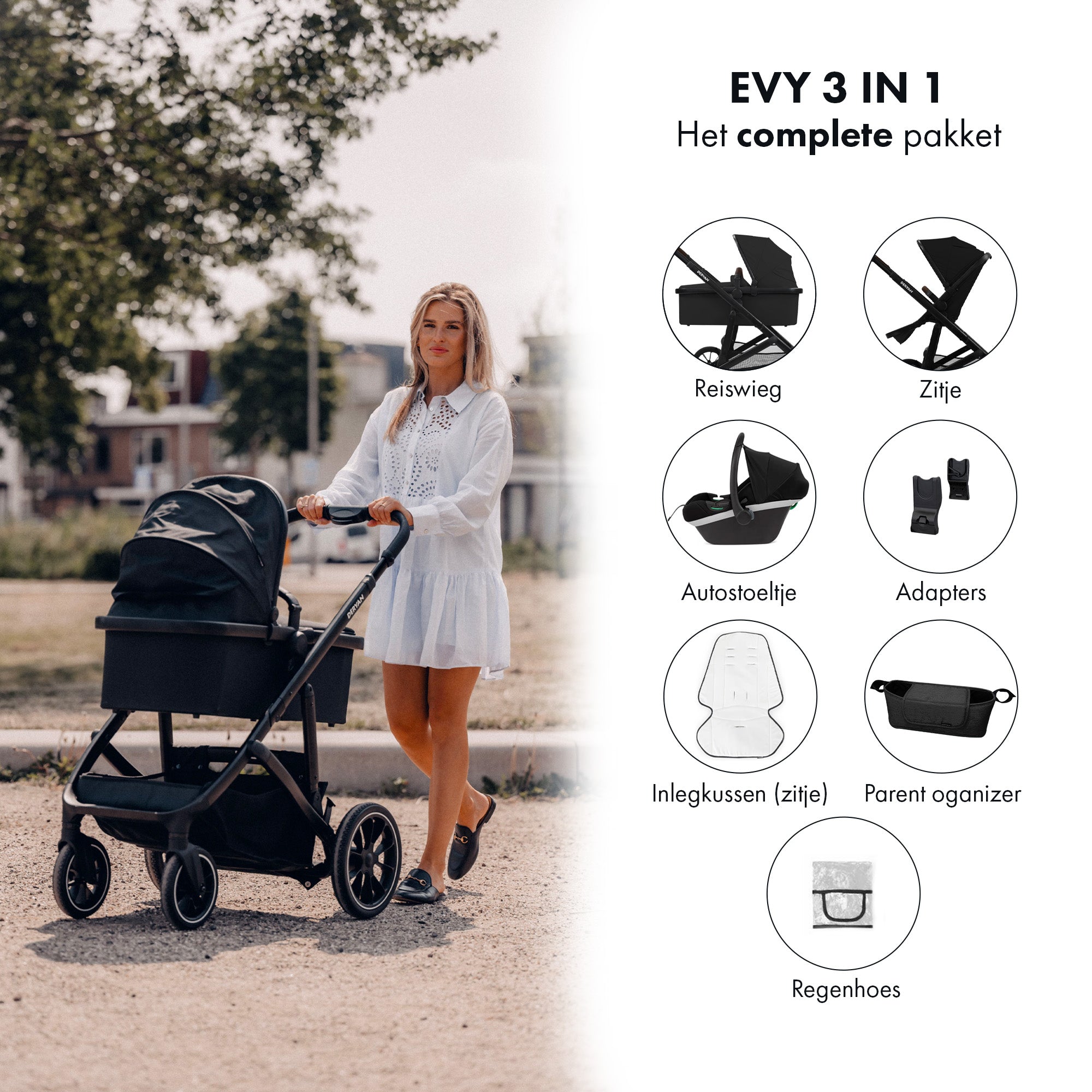 EVY V2 Passeggino 3 in 1 Nero