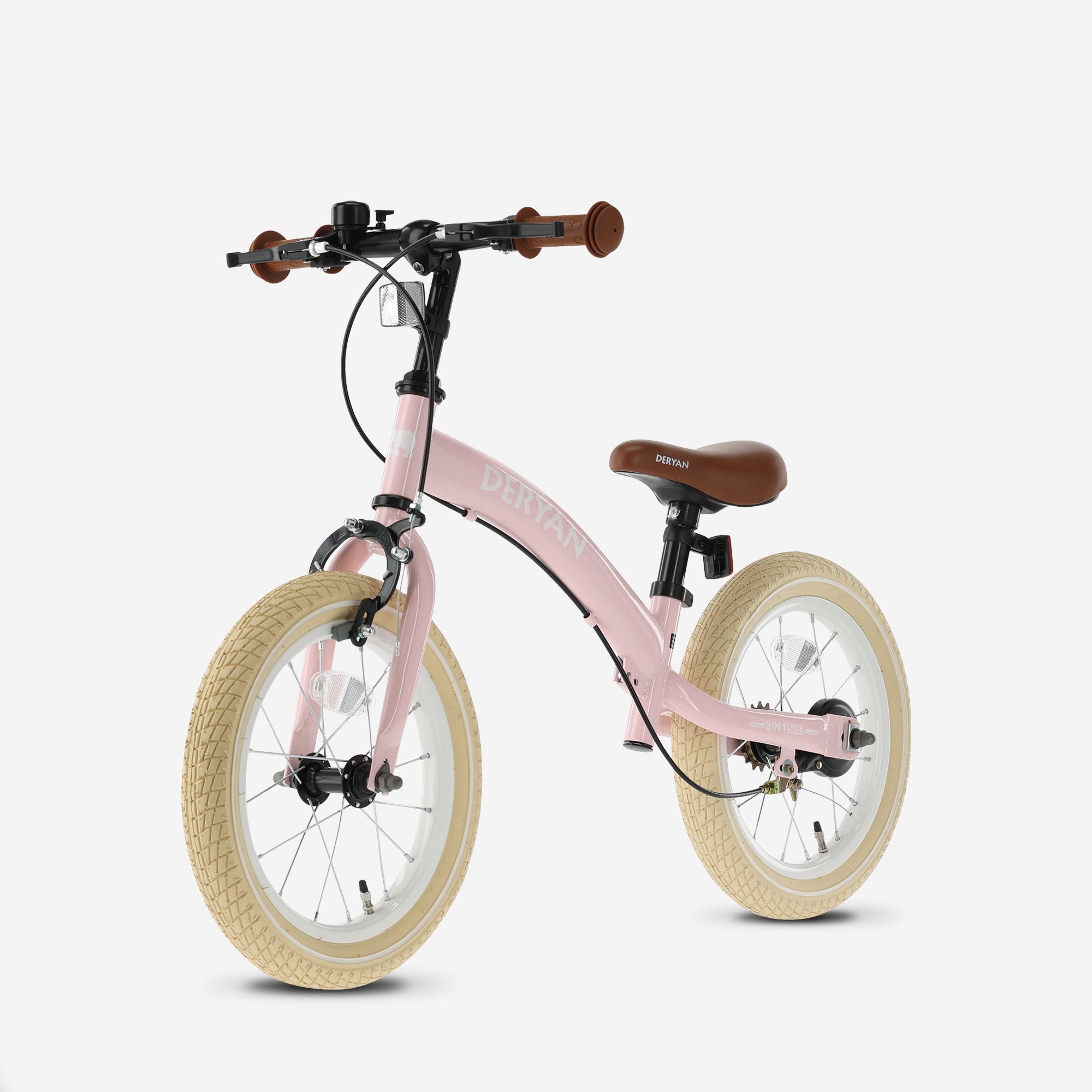 Bicicletta di lusso per bambini da 12 pollici - 3 in 1 - bici da passeggio Rosa