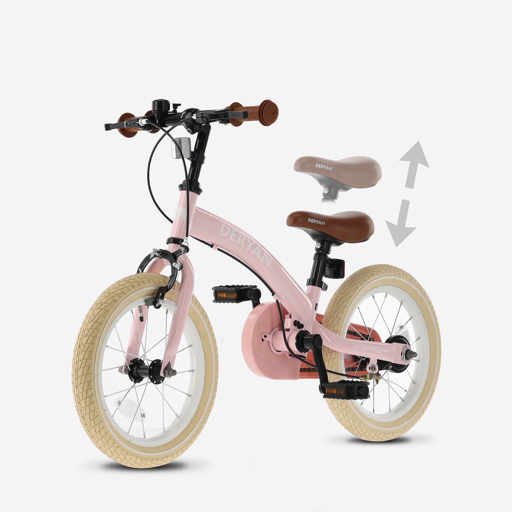 Bicicletta di lusso per bambini da 12 pollici - 3 in 1 - bici da passeggio Rosa